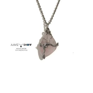 گردنبند سنگ رزکوارتز تامبل شده نمونه شفاف و زیبا A1248