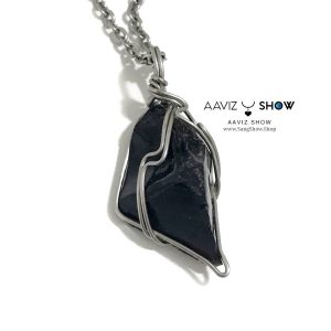 گردنبند ابسیدین مشکی راف و معدنی نمونه استثنایی A1251