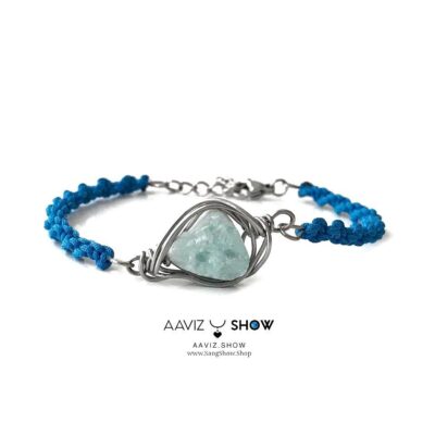 صفحه اصلی 66 دستبند آکوامارین شفاف راف و معدنی با مفتول استیل D133