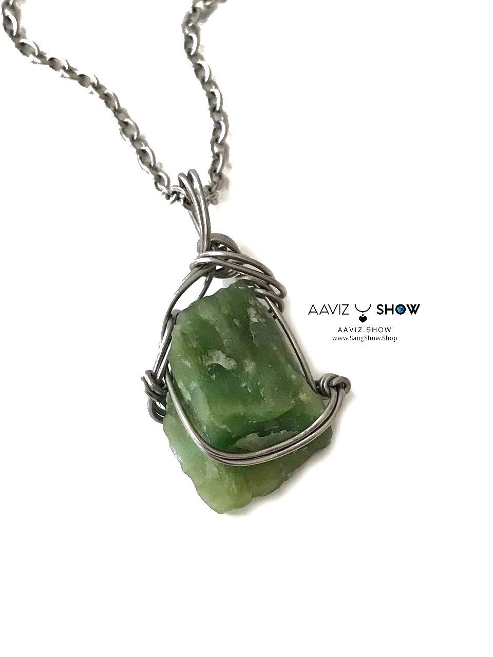 گردنبند سنگ یشم راف و معدنی با قاب مفتولی استیل رنگ ثابت A1286 4 گردنبند سنگ یشم راف و معدنی با قاب مفتولی استیل رنگ ثابت A1286 - تصویر 2