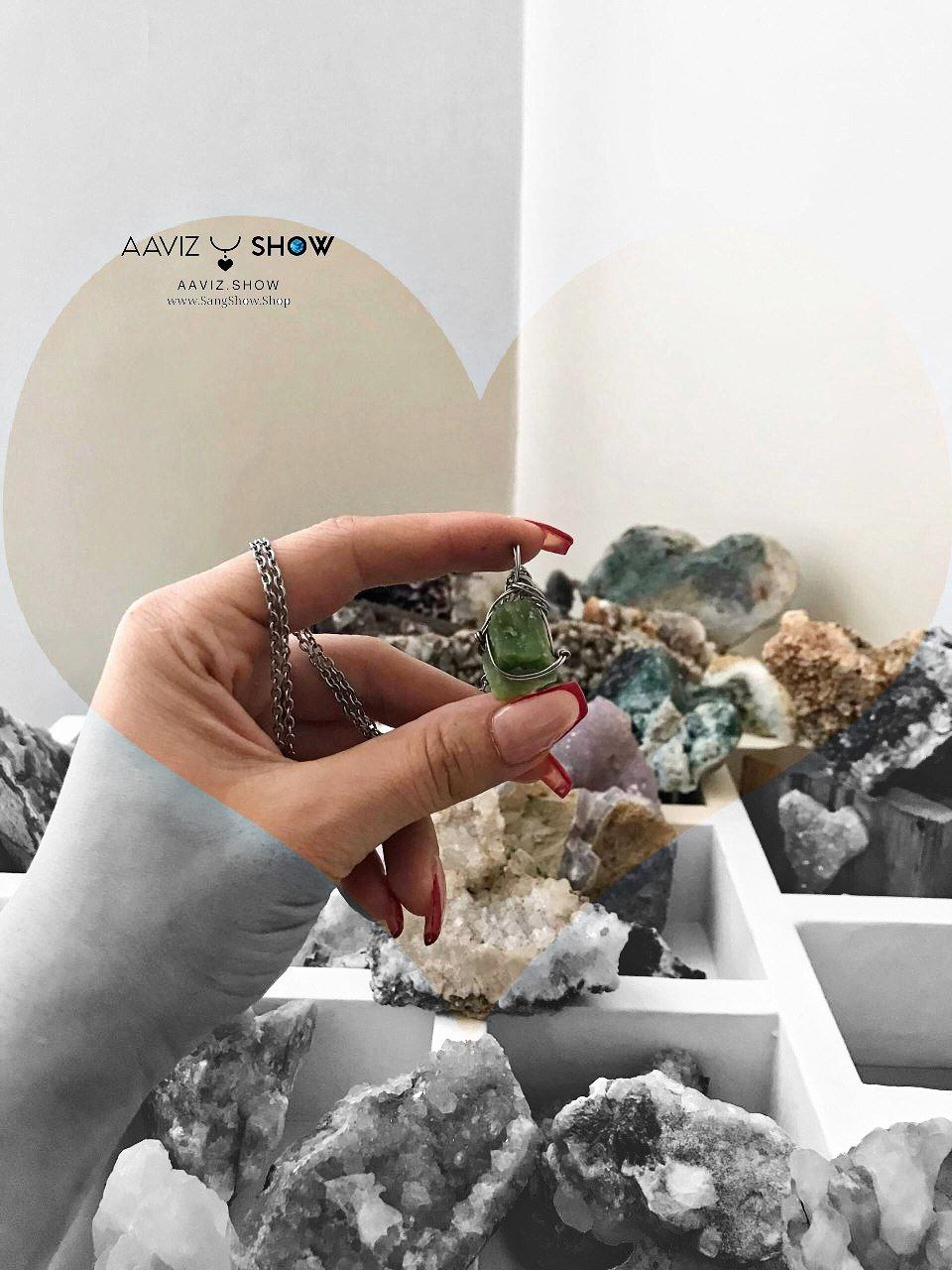 گردنبند سنگ یشم راف و معدنی با قاب مفتولی استیل رنگ ثابت A1286 7 photo 2025 09 17 15 35 07