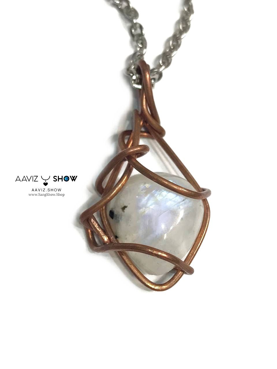 گردنبند سنگ مون استون اصل و معدنی با مفتول مسی A1296 5 photo 2025 09 17 16 48 00 1