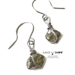 گوشواره راف پیریت سنگ جذب ثروت خاص و زیبا G032