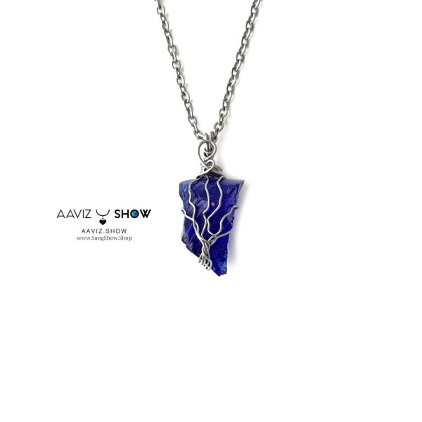 گردنبند درخت بونسای ابسیدین راف و معدنی با مفتول استیل A1340