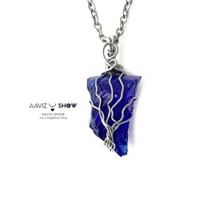 گردنبند درخت بونسای ابسیدین راف و معدنی با مفتول استیل A1340