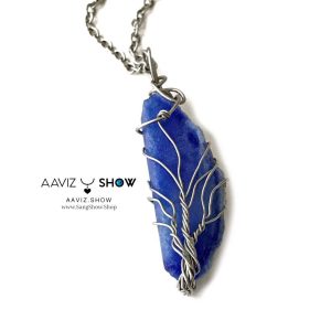 گردنبند کوارتز آبی با طرح درخت بونسای نمونه راف و معدنی A1343