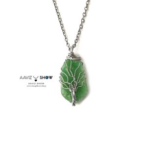 آویز سنگ اونتورین سبز راف با قاب مفتولی استیل A1345