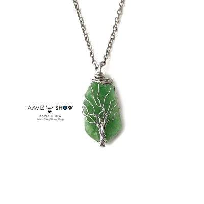 صفحه اصلی 56 آویز سنگ اونتورین سبز راف با قاب مفتولی استیل A1345