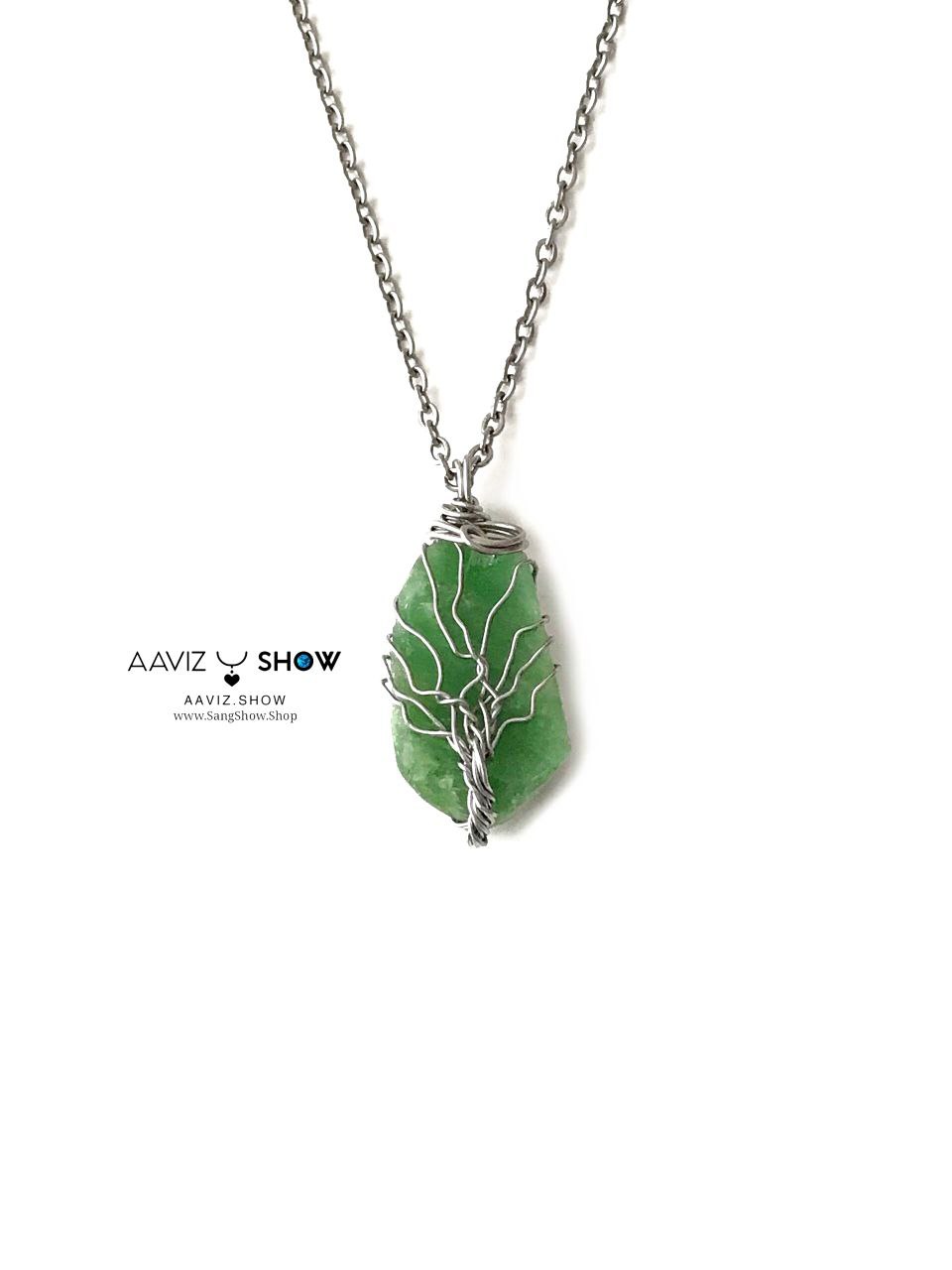 آویز سنگ اونتورین سبز راف با قاب مفتولی استیل A1345 2 photo 2025 11 11 17 43 14