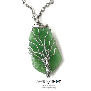 آویز سنگ اونتورین سبز راف با قاب مفتولی استیل A1345