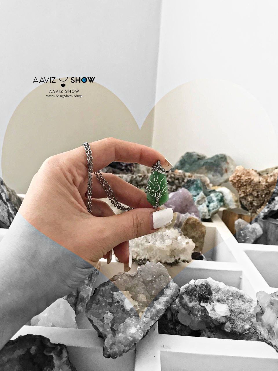 آویز سنگ اونتورین سبز راف با قاب مفتولی استیل A1345 7 photo 2025 11 11 17 43 22