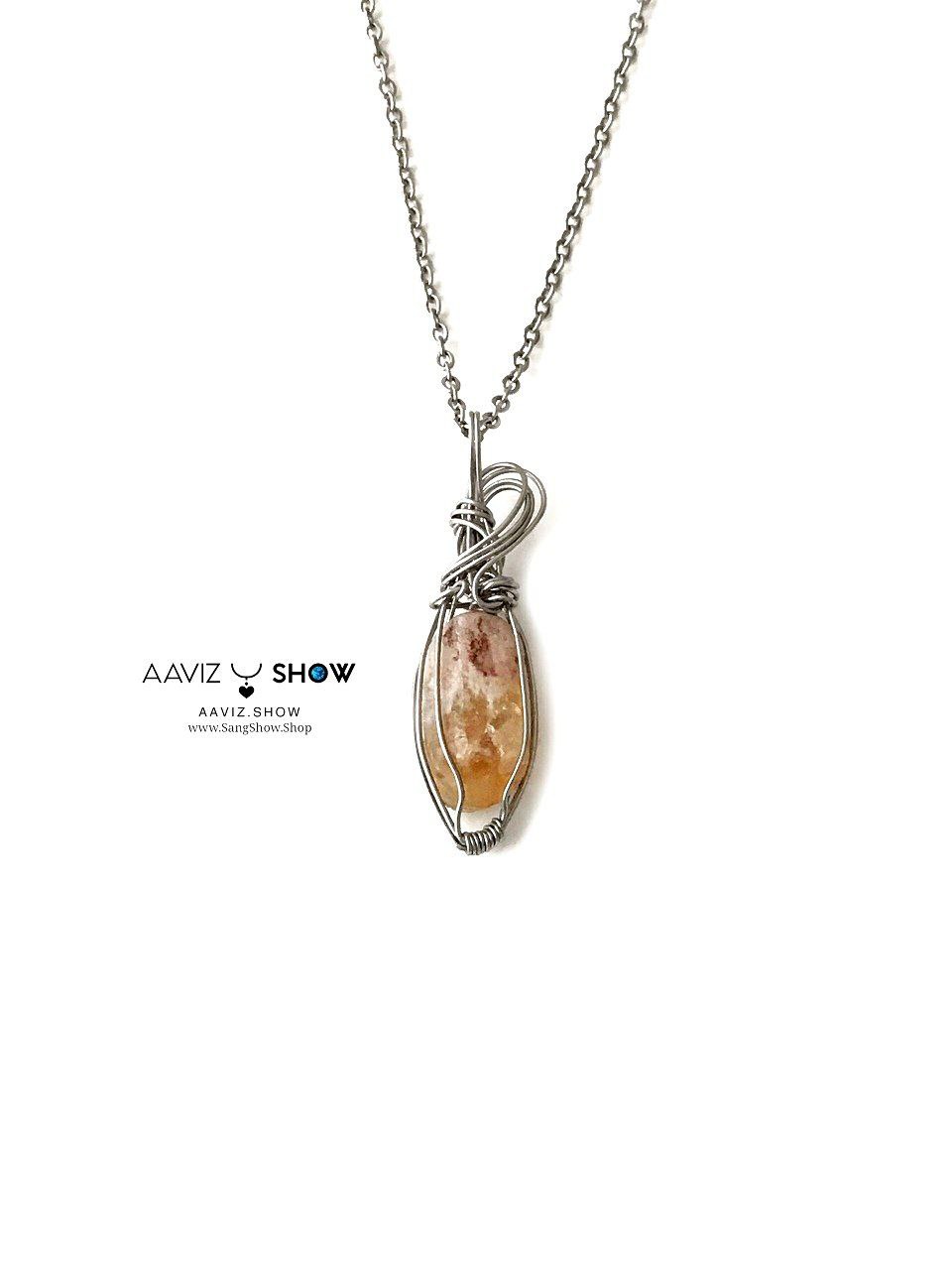 آویز سنگی سیترین معدنی و اصل با قاب مفتولی استیل و ویژه A1346 2 photo 2025 11 11 17 44 32