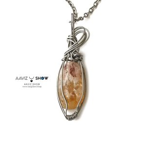 آویز سنگی سیترین معدنی و اصل با قاب مفتولی استیل و ویژه A1346