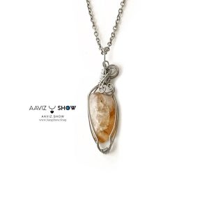 گردنبند سنگ سیترین نمونه اصل و معدنی با قاب مفتولی استیل A1347