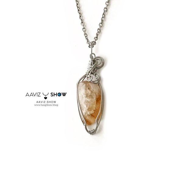 گردنبند سنگ سیترین نمونه اصل و معدنی با قاب مفتولی استیل A1347