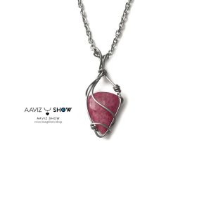 گردنبند سنگ رودونیت صورتی خوشرنگ و معدنی A1354