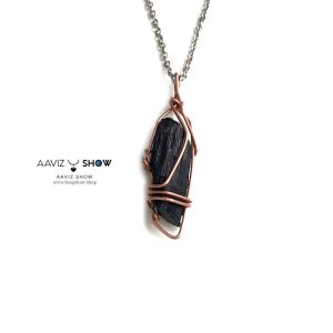 گردنبند بادیگارد تورمالین راف و معدنی با قاب مفتولی مسی A1362