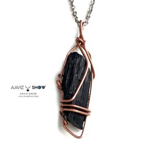 گردنبند بادیگارد تورمالین راف و معدنی با قاب مفتولی مسی A1362