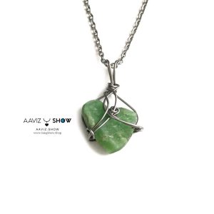 آویز جذب خوشبختی سنگ اونتورین با فرم قلب اصل و راف A1364