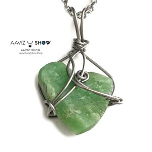 آویز جذب خوشبختی سنگ اونتورین با فرم قلب اصل و راف A1364