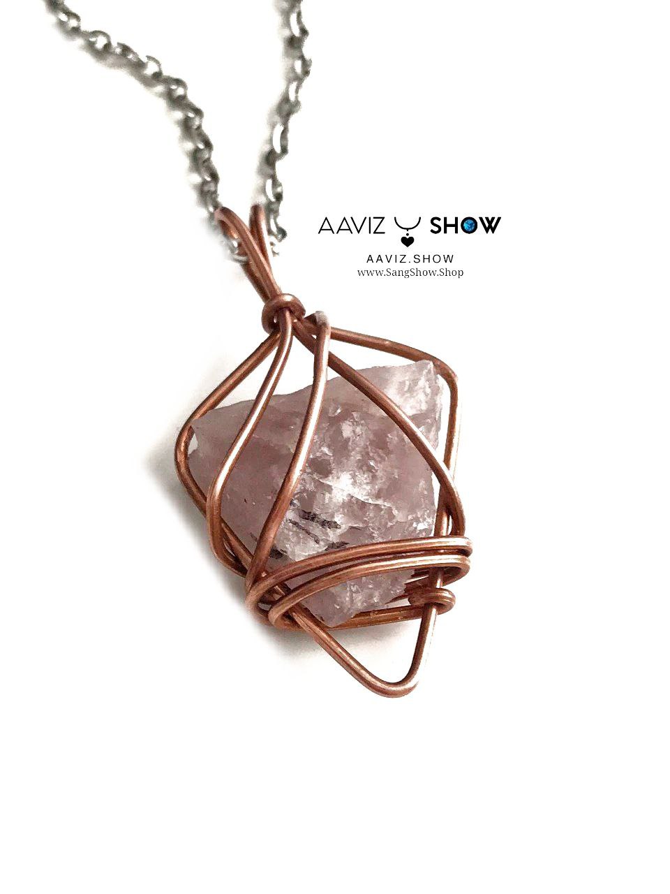 آویز عشق سنگ رزکوارتز راف و معدنی با قاب مفتولی مسی A1367 5 آویز عشق سنگ رزکوارتز راف و معدنی با قاب مفتولی مسی A1367 - تصویر 3