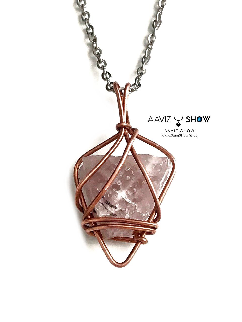 آویز عشق سنگ رزکوارتز راف و معدنی با قاب مفتولی مسی A1367 7 photo 2025 12 18 11 25 37