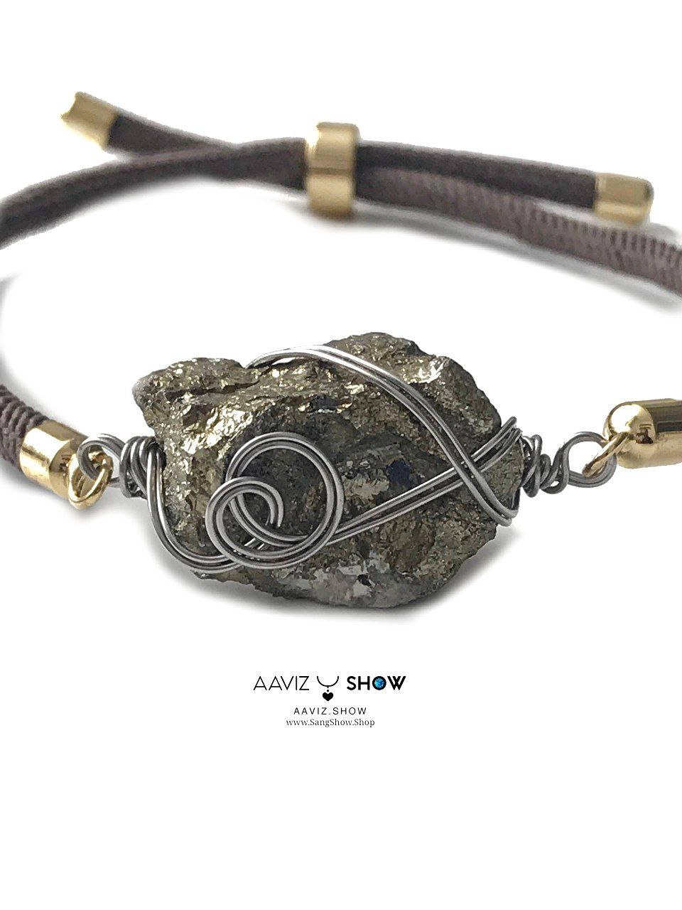 دستبند سنگی راف پیریت با قاب مفتولی استیل D134 4 دستبند سنگی راف پیریت با قاب مفتولی استیل D134 - تصویر 2