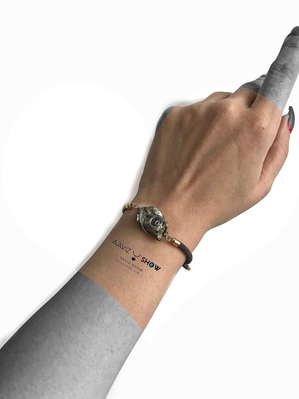 دستبند سنگی راف پیریت با قاب مفتولی استیل D134 6 photo 2025 12 31 14 58 05