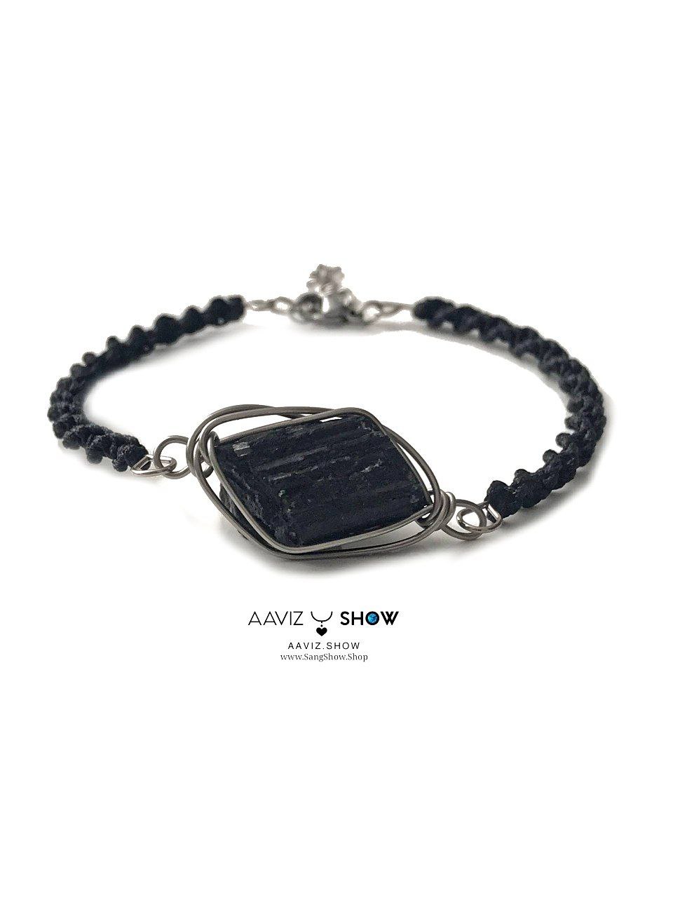 دستبند تورمالین سیاه نمونه راف و معدنی D135 1 photo 2025 12 31 15 00 26