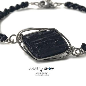 دستبند تورمالین سیاه نمونه راف و معدنی D135