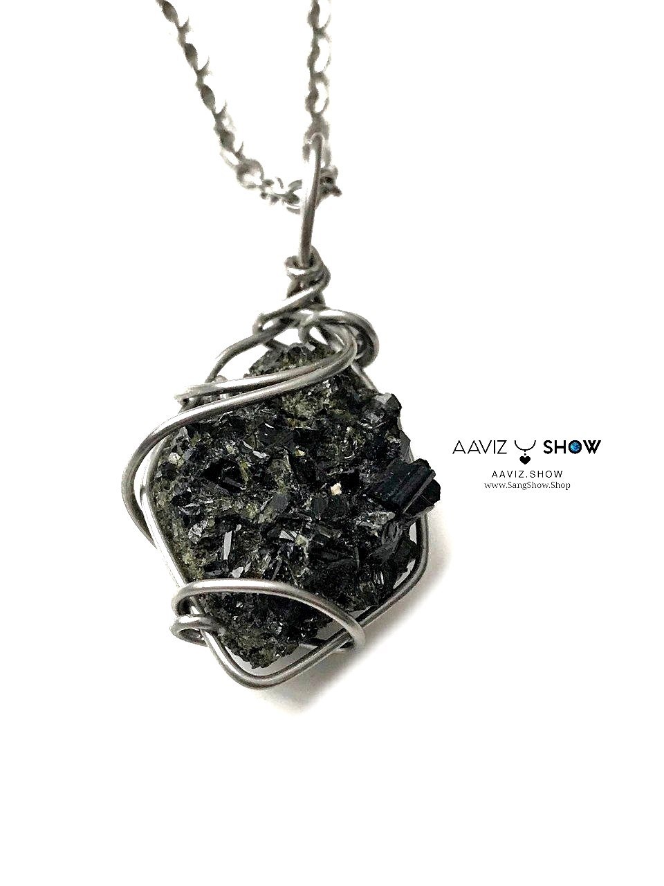 گردنبند سنگی اپیدوت راف و معدنی با قاب مفتولی استیل A1380 7 photo 2025 12 31 15 13 53