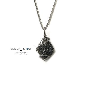 گردنبند سنگی اپیدوت راف و معدنی با قاب مفتولی استیل A1380