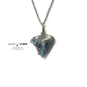 گردنبند راف سنگ کوارتز آبی با بافت مفتولی استیل A1383