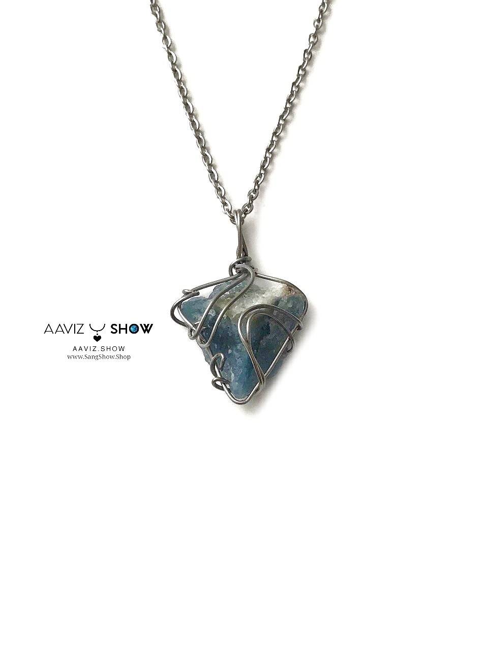 گردنبند راف سنگ کوارتز آبی با بافت مفتولی استیل A1383 2 photo 2025 12 31 15 18 41