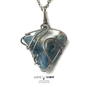 گردنبند راف سنگ کوارتز آبی با بافت مفتولی استیل A1383