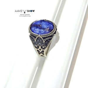 انگشتر سنگ یاقوت کبود مردانه با رکاب طلاروس و خاص R33