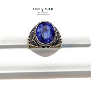 انگشتر سنگ یاقوت کبود مردانه با رکاب طلاروس و خاص R33