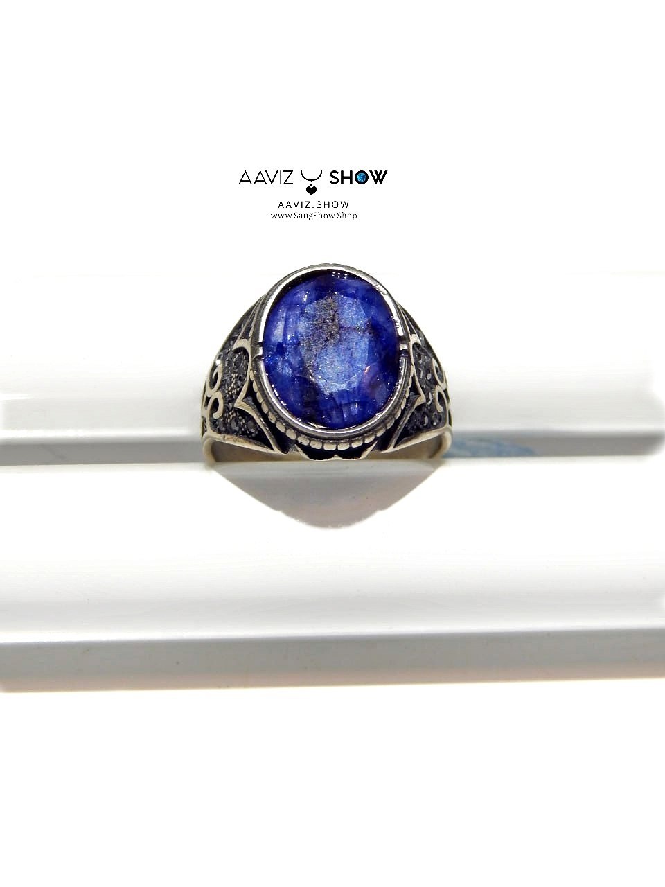 انگشتر سنگ یاقوت کبود مردانه با رکاب طلاروس و خاص R33 1 photo 2026 01 01 12 29 59