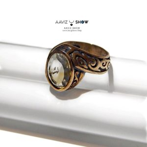 انگشتر سنگ سیترین معدنی با تراش جواهری مردانه با رکاب طلاروس R35