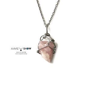 گردنبند رز کوارتز راف سنگ معدنی و اصل A1386