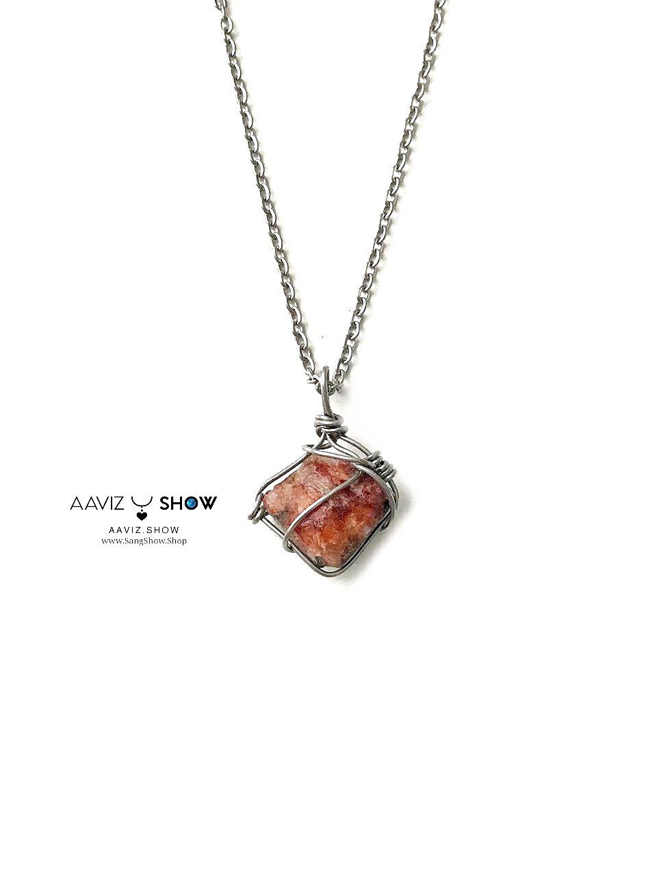 گردنبند سنگ آنالسیم قرمز راف سنگ معدنی و اصل A1392