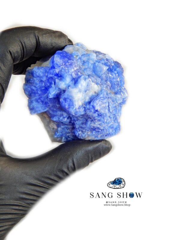 سنگ ابسیدین آبی زیبا و استثنایی با رگه های سفید S476 - تصویر 4