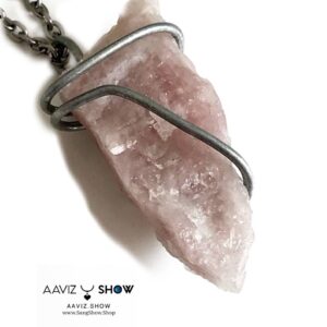 گردنبند سنگ راف رز کوارتز Rose Quartz معدنی و ویژه A410