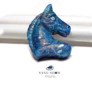 کاروینگ اسب با سنگ آپاتیت  آبی نمونه انحصاری و تراش دست K03