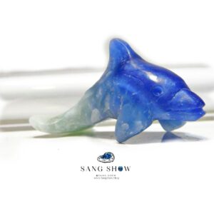 کاروینگ دلفین (مجسمه ) سنگ کوارتز آبی اصل و معدنی برزیل تراش دست K04
