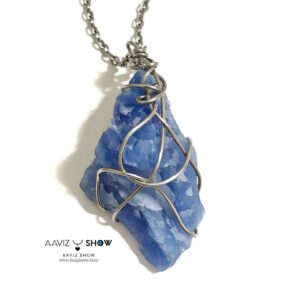 گردنبند کوارتز آبی ( Blue Quartz )  راف و معدنی با بافت مفتولی خاص A972  A972