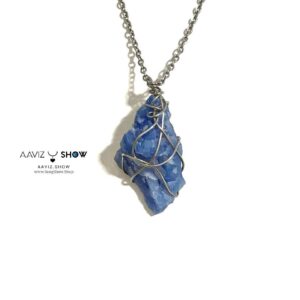 گردنبند کوارتز آبی ( Blue Quartz )  راف و معدنی با بافت مفتولی خاص A972  A972