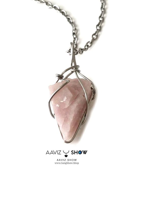 گردنبند سنگ رز کوارتز راف و معدنی نمونه با اصالت A1270 - تصویر 3