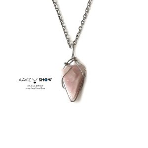 گردنبند سنگ رز کوارتز راف و معدنی نمونه با اصالت A1270