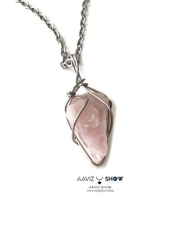 گردنبند سنگ رز کوارتز راف و معدنی نمونه با اصالت A1270 - تصویر 2